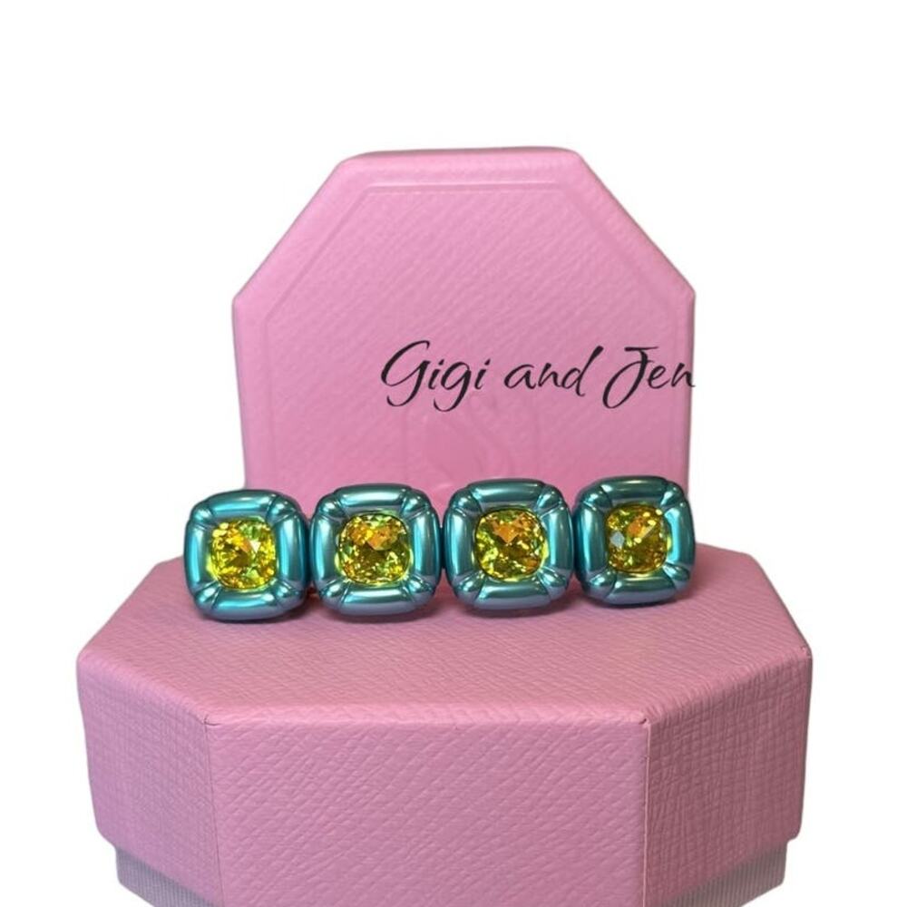 Swarovski Hair clip Cushion cut, Blue, Gold-tone plated